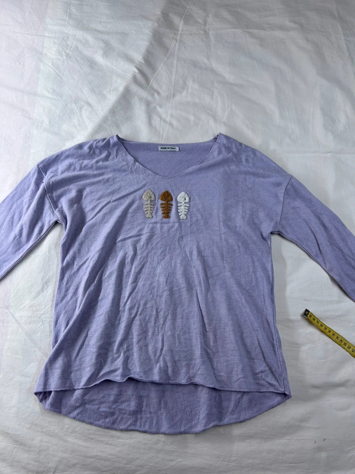 Blouse à manches courtes violet Lila vintage made in italy en laine et viscose